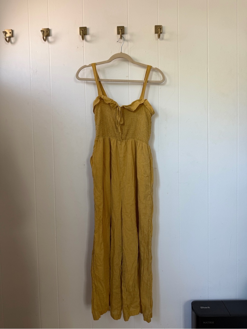 All in Favor Mustard Yellow Smocked Wide-Leg Jumpsuit